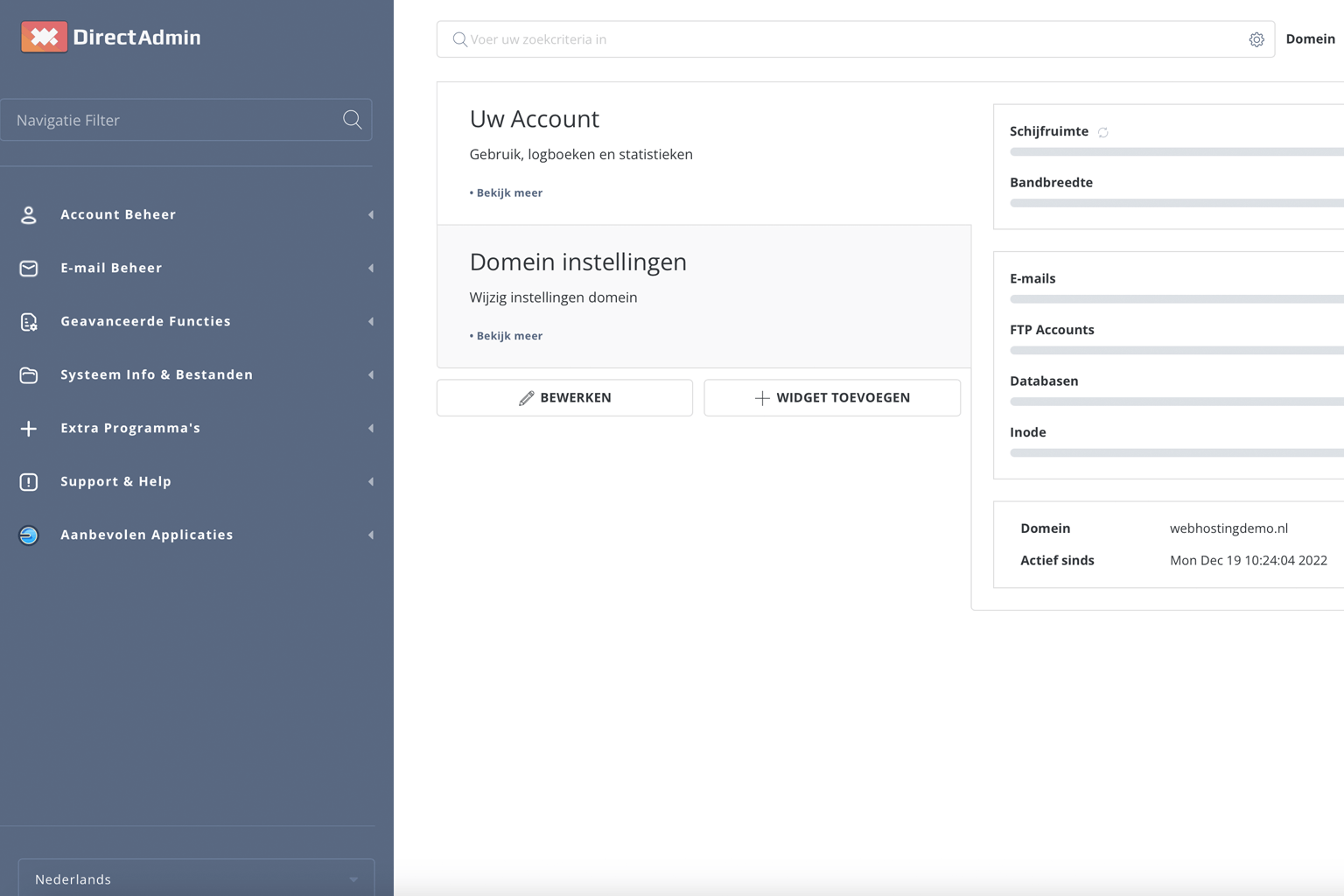 DirectAdmin controlepaneel